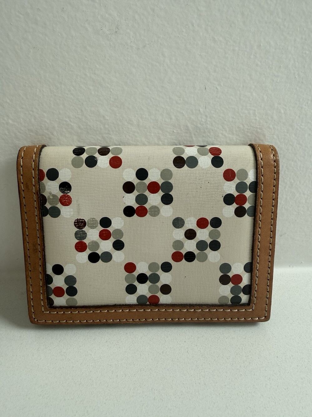 Rare Burberry Blue Label Cream & Polka Dot Leather Trim Leather Bifold Wallet